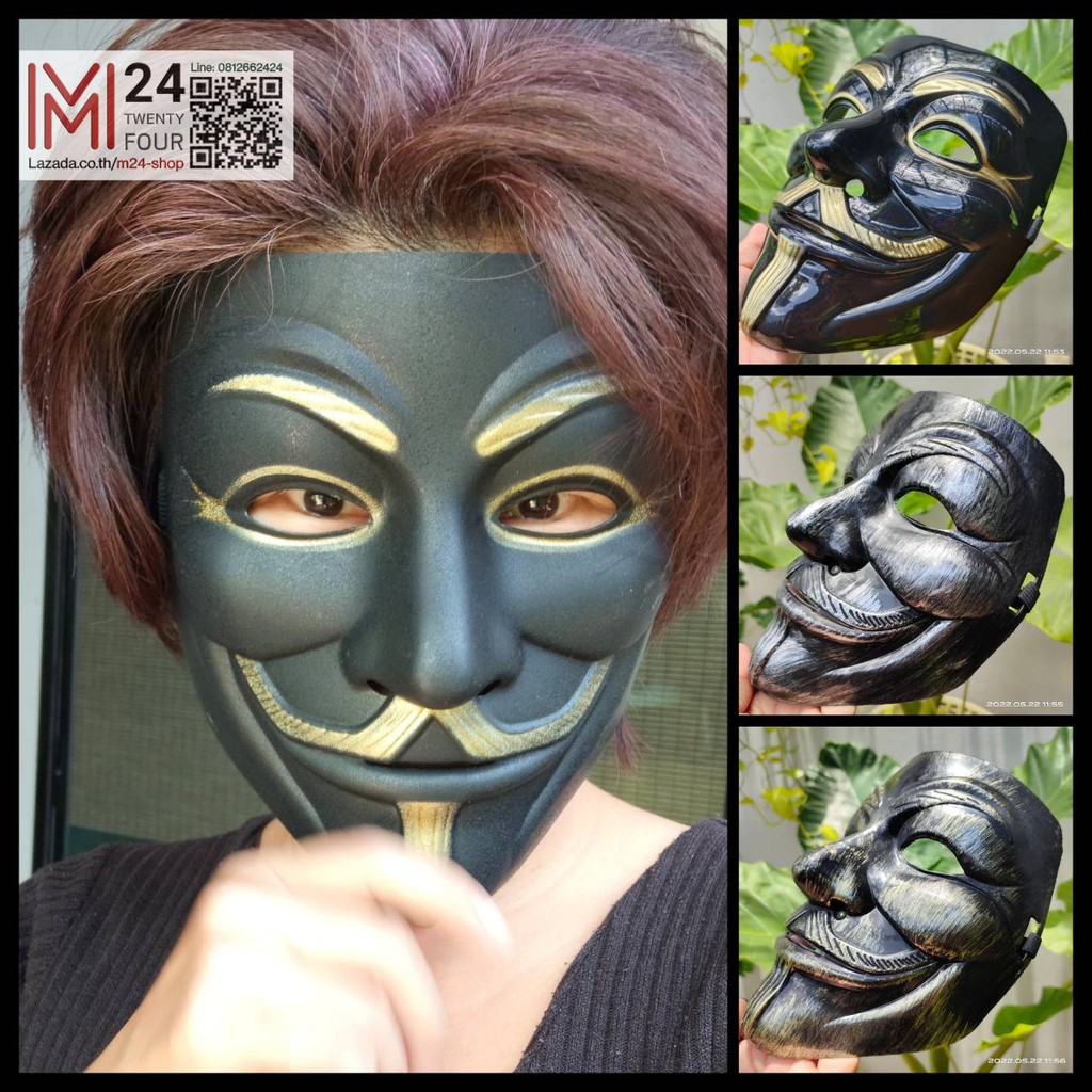 (1 อัน) หน้ากากวี หน้ากากเต็มหน้า V หน้ากากแฟนซี ฮาโลวีน halloween cosplay V for Vendetta mask m24