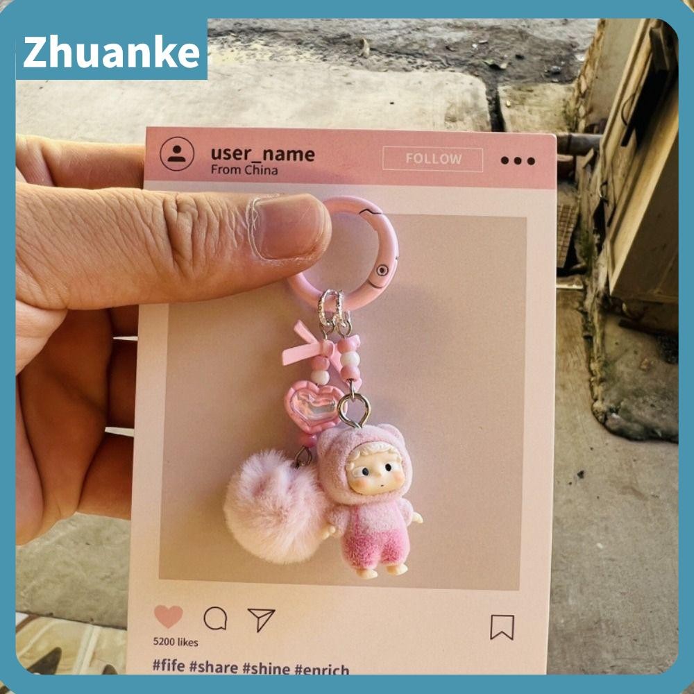 Zhuanke Heyone Ozai พวงกุญแจ, การ์ตูน Flocking จี้ห้อยกระเป๋า, POPBEANS Plush Overalls Key Chain ของ