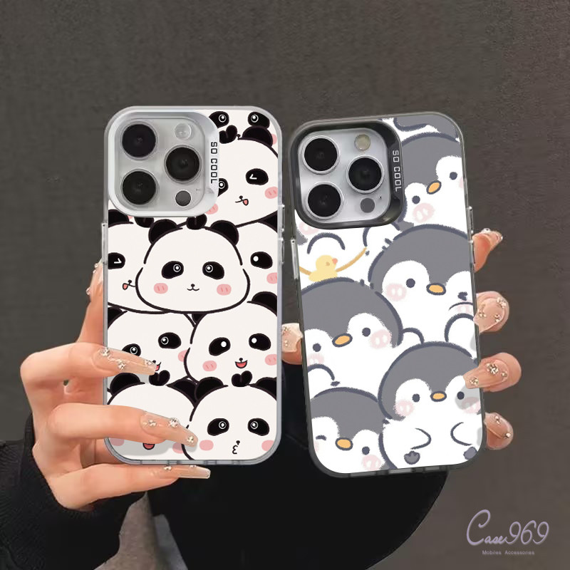 เพนกวินน่ารักแพนด้า คู่รัก เคสไอโฟน IPhone 16 15 11 13 14 12 Pro Max 7Plus 8 15 7 16 Plus X XR XS Max SE 2020 เคส