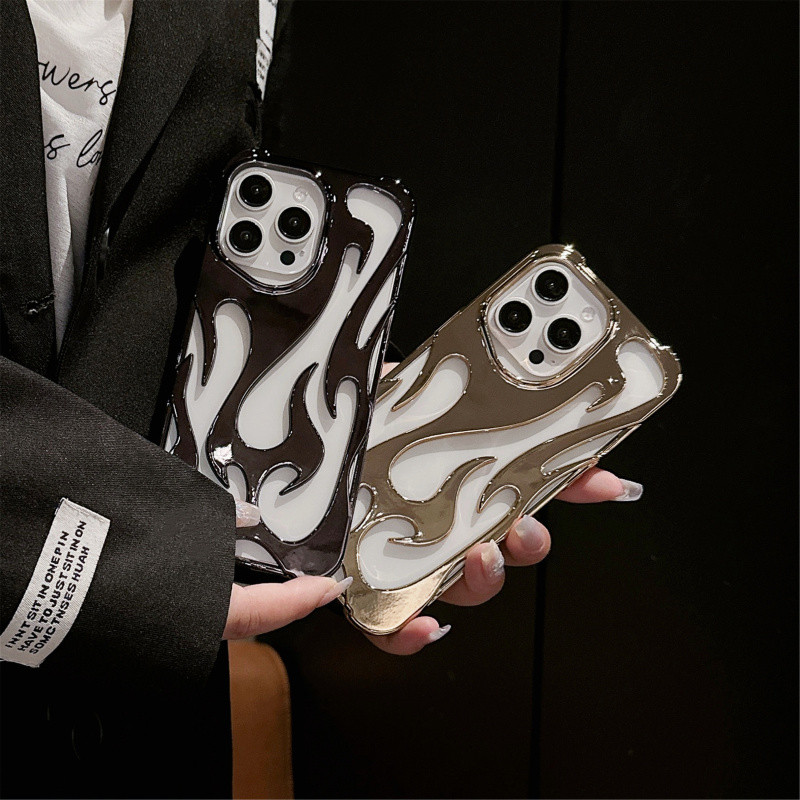 เคสโทรศัพท์เคลือบด้วยไฟฟ้าเปลวไฟกลวงสําหรับ iPhone 11 12 13 14 15 16 Pro Max Plus Anti fall ปกอ่อนสําหรับ iPhone11 กรณี