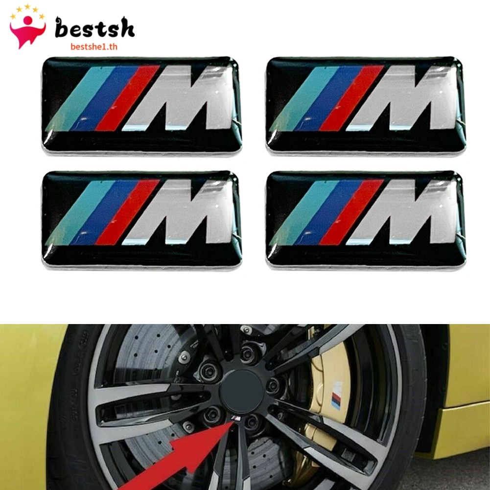 Bestshe1.th❤️5 ชิ้นสําหรับ BMW M Tec Sport Badge สติกเกอร์ล้อโลหะผสมกีฬา 17 มม. x 9 มม.