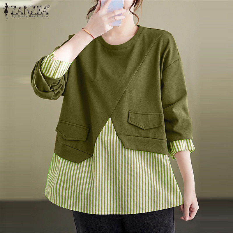 Zanzea เสื้อสเวตเตอร์แขนยาวลําลองลายทางสําหรับผู้หญิง — صورة 4