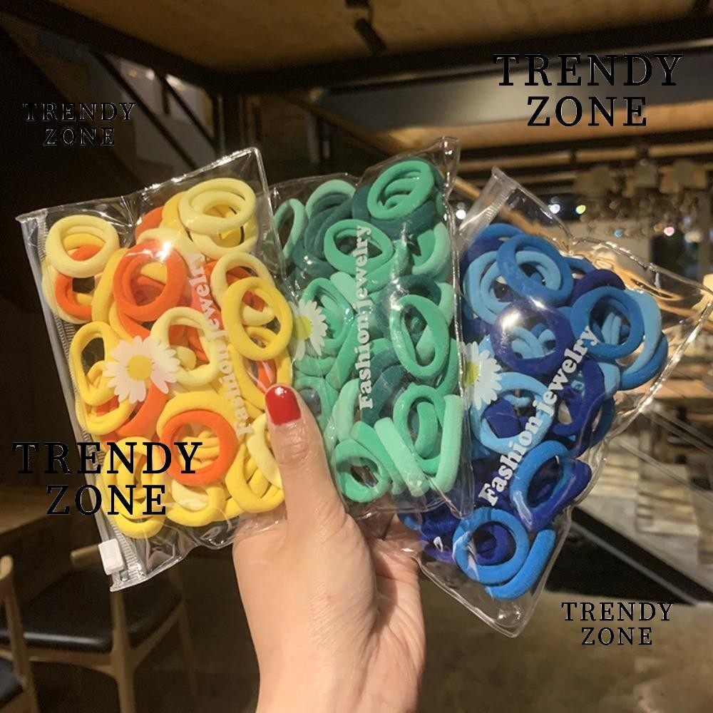 Trendyzone 50 ชิ้น/เซ็ตยางรัดผม, เชือกผูกผมยืดหยุ่นสีลูกกวาด, แหวนผ้าขนหนู Scrunchie หญิงผู้หญิง