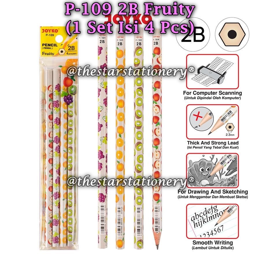 (1 ชุด) WHOLESALE JOYKO P-109 2B Fruity Hexagonal Pencil / Joyko P-109 2B Pencil (1 ชุด)