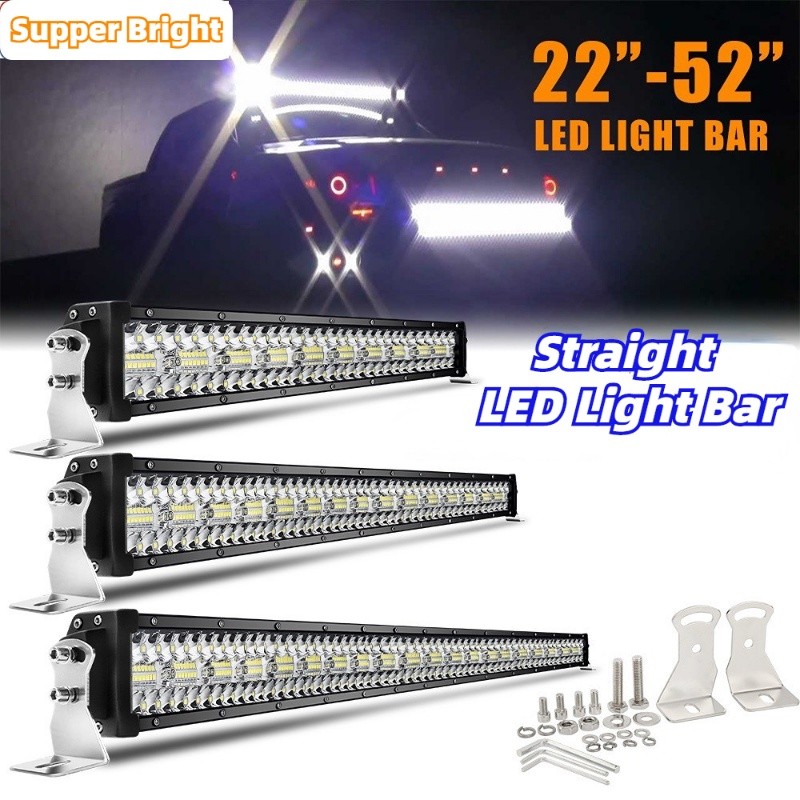 แถบไฟ LED ตรง 12D 22INCH / 32INCH / 42INCH / 52INCH 3-ROW Brightness LED Work Light Bar 4X4 Spot Flo