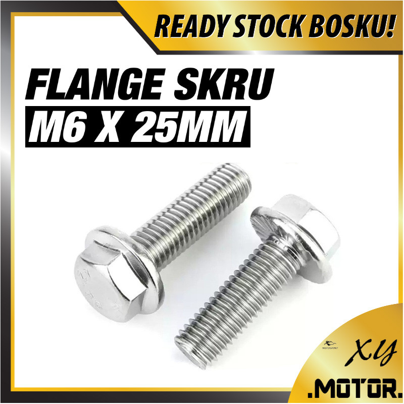 (1 BIJI) FLANGE SKRU M6 25MM ฝาครอบเครื่องยนต์ PANJAANG SKRU