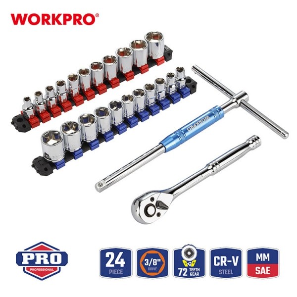 GlobalHouse WORKPRO ชุดประแจบล็อคอเนกประสงค์ 24 ชิ้น ขนาด 3/8” สินค้าของแท้คุณภาพดี