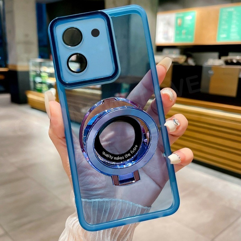 สําหรับRealme P3 Realme Neo7x 5G 2025 เลนส์กล้องป้องกันแหวนผู้ถือเคสโทรศัพท์ที่มีสีสันTPUยืดหยุ่นชุบกันกระแทกแม่เหล็กยืนปลอกปกป้องกลับCove