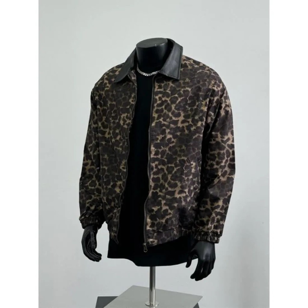 American Retro Leopard Print Jacket Men Lapel Jacket Top