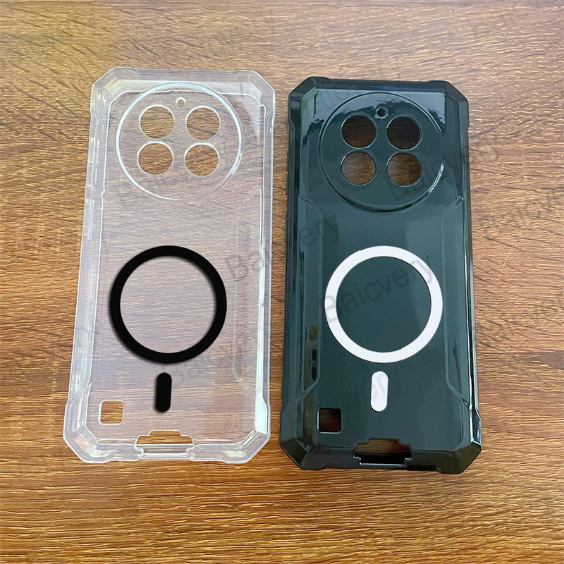 สําหรับ Oukitel G1 โปร่งใสสีดําซิลิคอน TPU Anti-drop โทรศัพท์ฝาครอบป้องกันพร้อมสติกเกอร์แม่เหล็กไร้ส