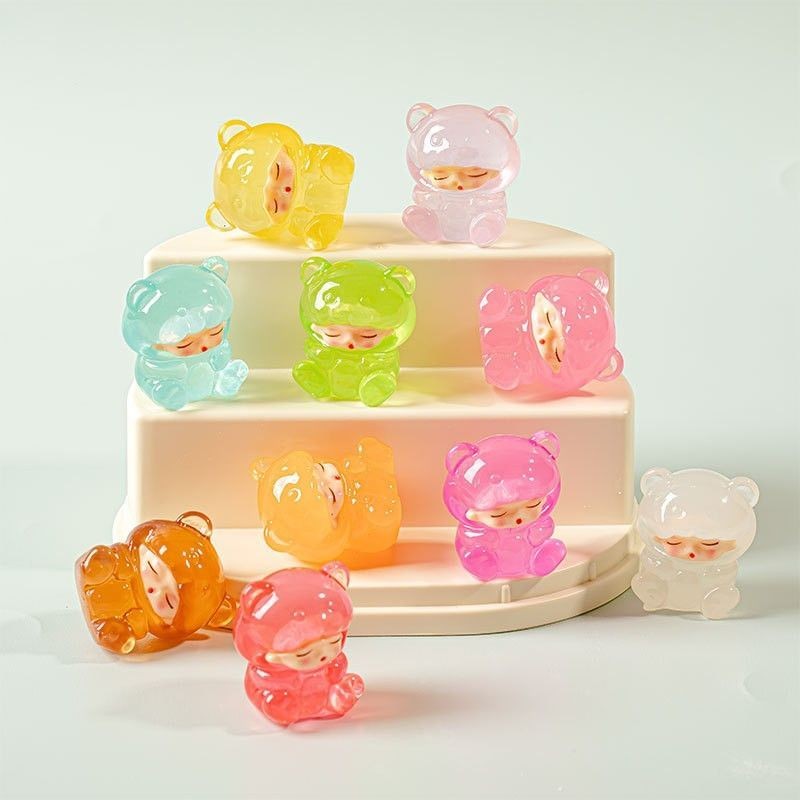 10ชิ้นส่องสว่างสายรุ้งหมีตกแต่งเรืองแสงในเวลากลางคืนน่ารักสัตว์เครื่องประดับ ทําเอง รถสก์ท็อปตกแต่งบ้าน ﻿