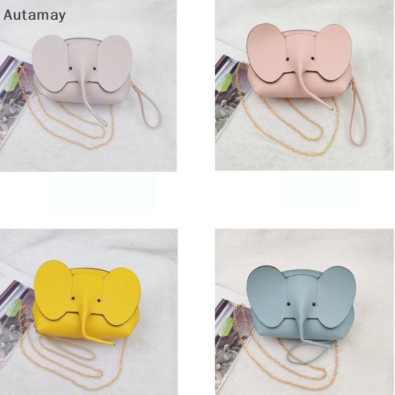 Autamay แฟชั่นเกาหลีใหม่สีทึบ PU หนังกระเป๋าโทรศัพท์ Mini Elephant Crossbody กระเป๋าสุภาพสตรีน่ารักกระเป๋าลําลองสําหรับผู้หญิงใหม่