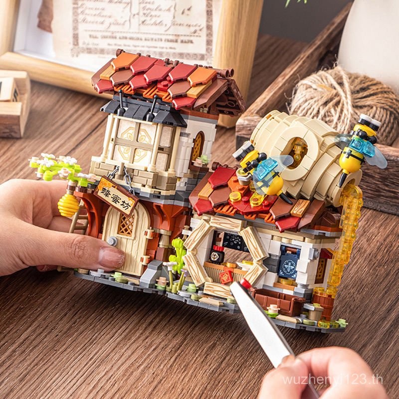 Loz Building Block Guochao Bee Square Little Second Brother Meat Shop ของขวัญประกอบสไตล์จีน