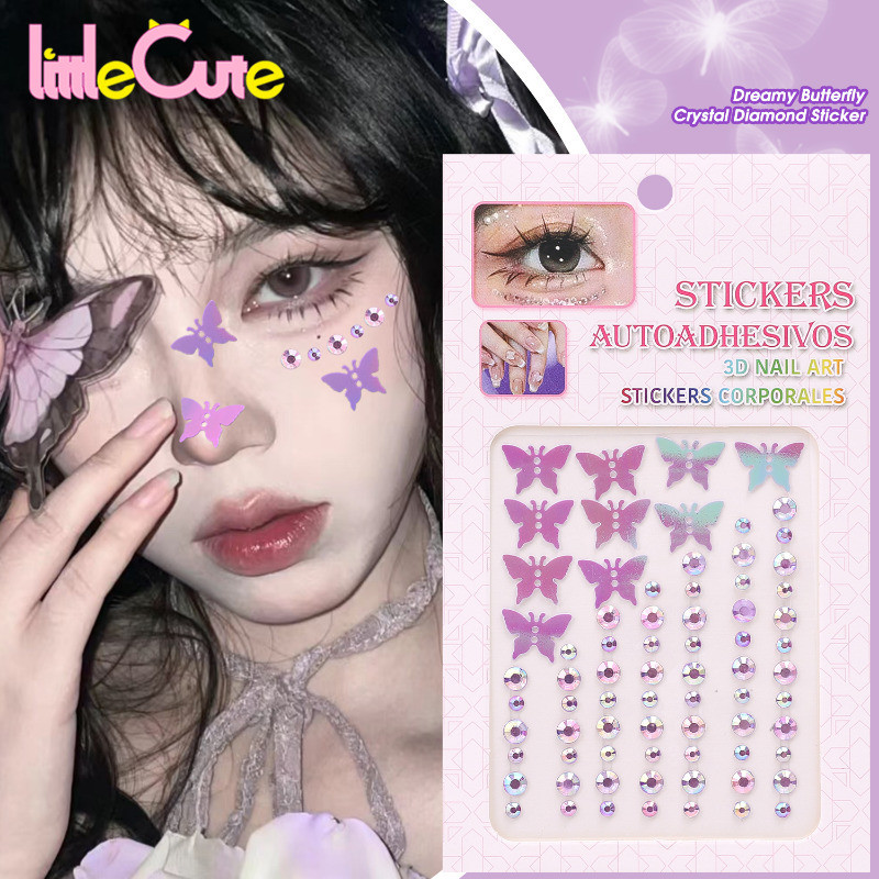 1/2sheepts 3D Iridescent ผีเสื้อคริสตัลเพชรสติกเกอร์ - DIY อะคริลิคตา Body Rhinestones - Self-Adhesive รอยสักชั่วคราว - แต่งหน้า Art Party ตกแต่ง - Face Glitter Patch