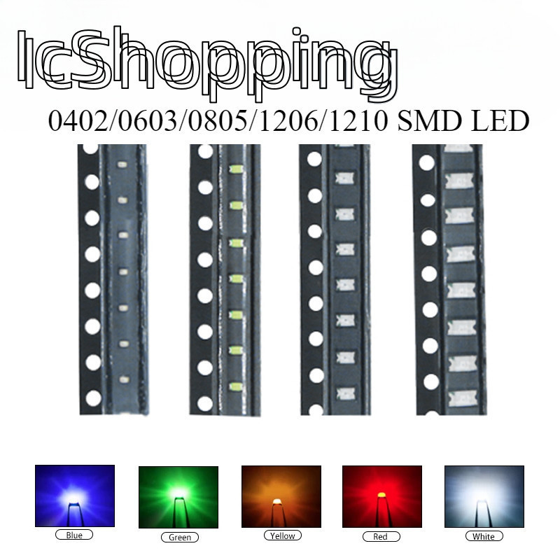 100 ชิ้น SMD LED 0402 0603 0805 1206 1210 แดง เหลือง เขียว ขาว ฟ้า