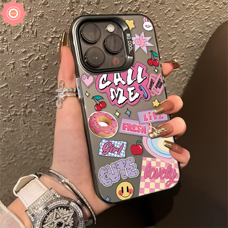 หวานน่ารัก Doughnut สาวตัวอักษรสําหรับ Redmi 13 13C 12C 9A 9 10 A3 12 9T A1 9C Nfc 10A หมายเหตุ 11s 13 10s 10 8 11 12 9 Pro Poco X6 X3 M6 M6 ProLuxury C61 C40 Pro เคสเลนส์โลหะ