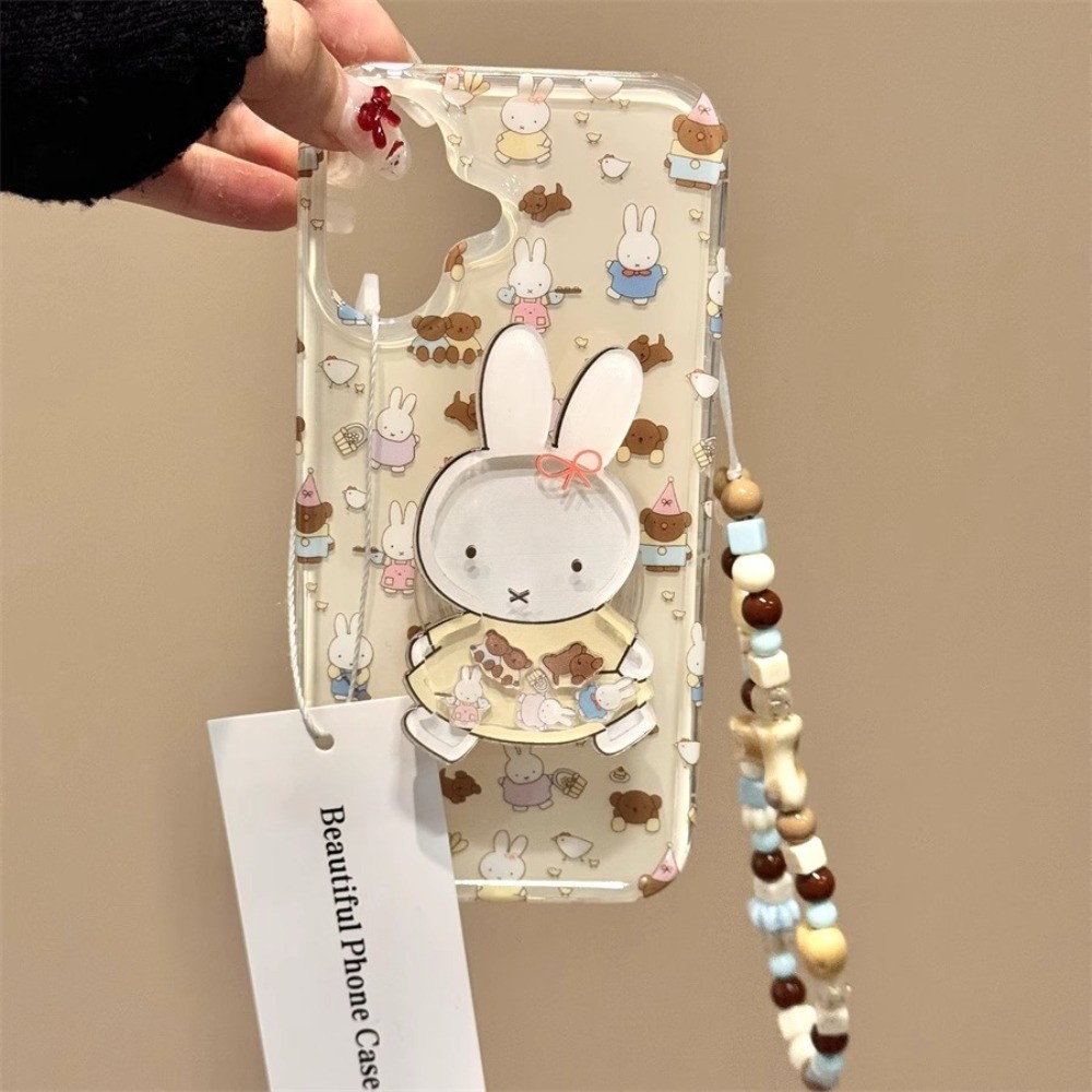 สําหรับiphone 14 Pro Max Iphoneกรณีน่ารักการ์ตูนMiffy Bunnyผู้ถือโทรศัพท์สายรัดข้อมือสร้อยข้อมือกรณีThicken IMD HardสําหรับIPhone 16 15 14 13 Pro Max