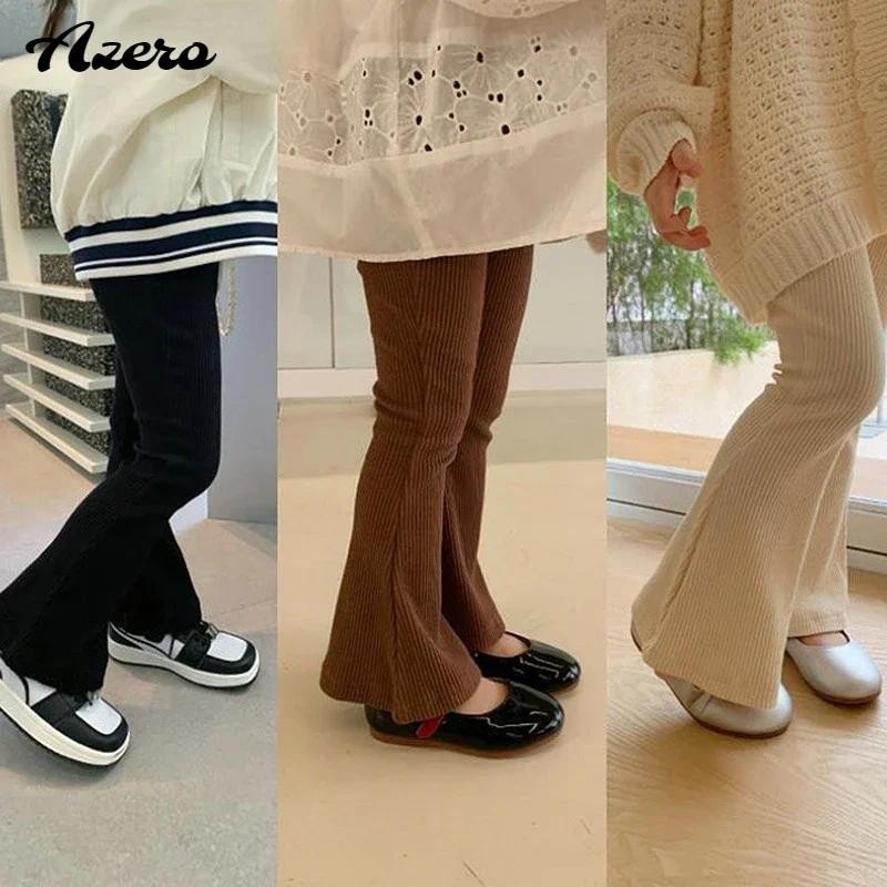 2024 แฟชั่นเด็กสาวผ้าฝ้าย Ribbed Flared กางเกงฤดูใบไม้ผลิฤดูใบไม้ร่วงหวานความยืดหยุ่น Slim สีทึบกางเกงกางเกง 3-7Y
