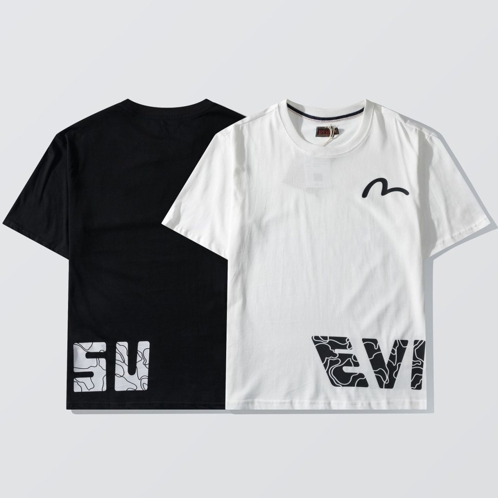 เสื้อยืดคอกลม Evis+u สําหรับคู่รัก เสื้อยืดผ้าฝ้ายแท้พิมพ์ลายฤดูร้อนหลวม