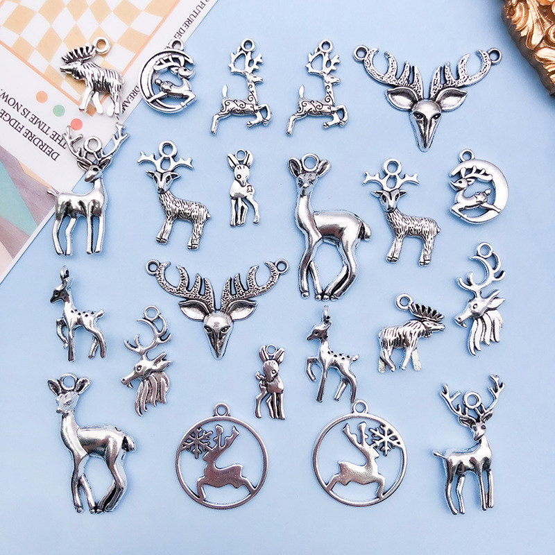 1ชิ้นโบราณเงินคริสมาสต์สไตล์กวางจี้โลหะผสม DIY มือกวางจี้พวงกุญแจเข็มกลัดเครื่องประดับ