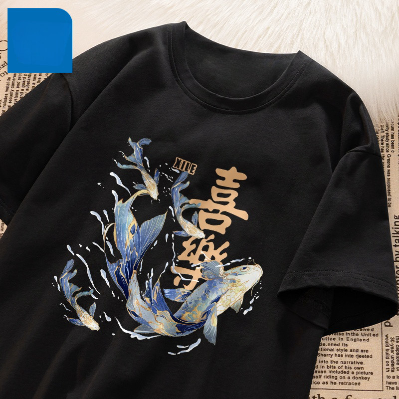 【จัดส่งจากประเทศไทย】เสื้อยืดพิมพ์ลายสไตล์จีนใหม่ แขนสั้น คอกลม ผ้าเนื้อนุ่ม สวมใส่สบาย