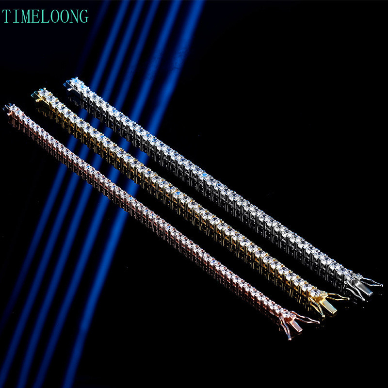 3MM D สีคาร์บอนสูงเพชร S925 Silver Plated White Gold Rose Gold K Gold เทนนิสสร้อยข้อมือผู้หญิงผู้ชายของขวัญวันเกิดเครื่องประดับ