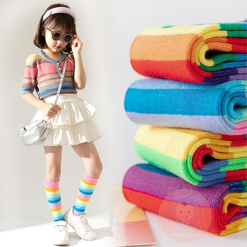 Laa6-girls Funny Rainbow Breathable Tube Knee High Socks