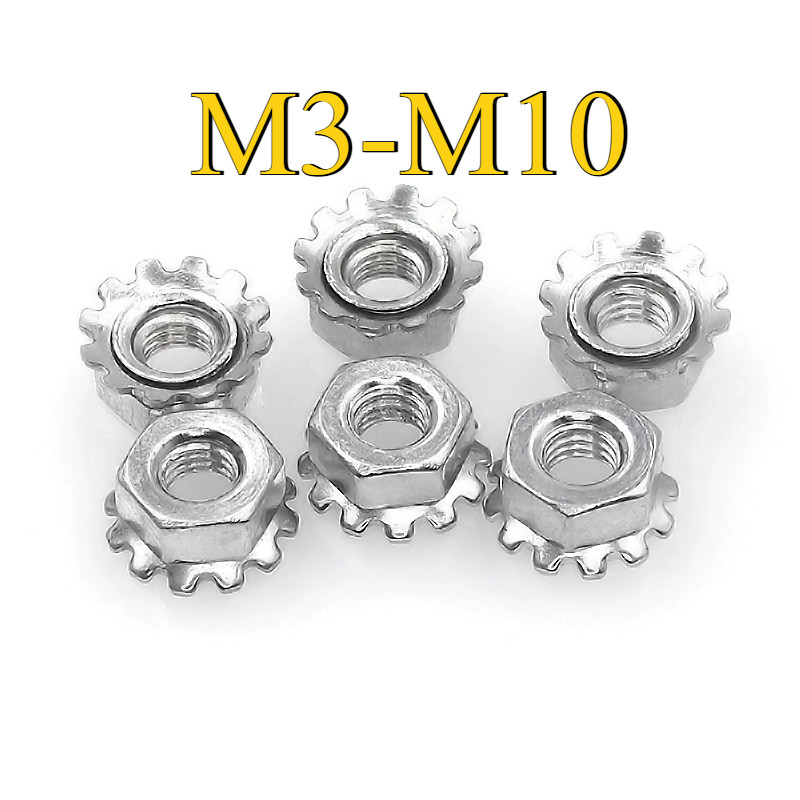 น็อต K-Type สังกะสีสีขาวพร้อมน็อตฟัน K-Cap น็อตหลายฟัน M3/M4/M5/M6/M8/M10 (DM) (x20)