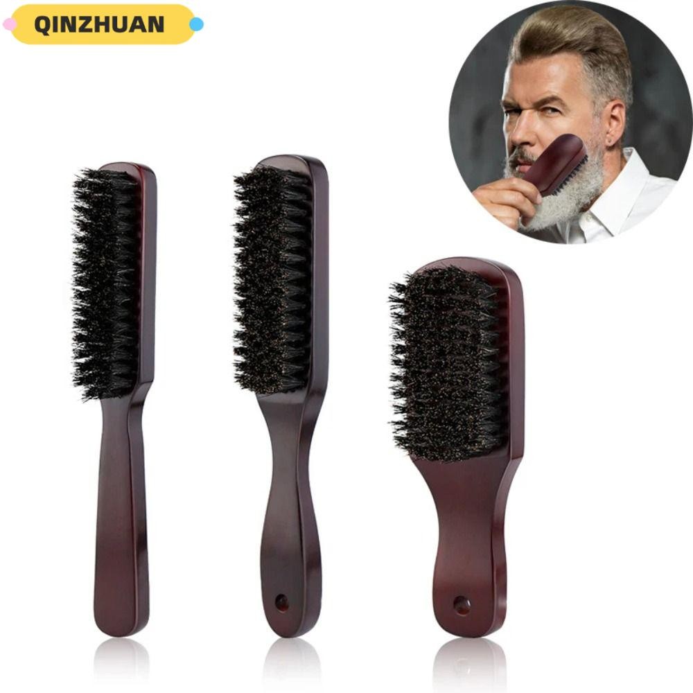 Qinzhuan ผู้ชายเคราแปรง, Anti Static Dark Brown Moustache แปรงทําความสะอาด,ไม้นุ่มจับหมูป่าตัดผมผมจัดแต่งทรงผมหวีผู้ชาย