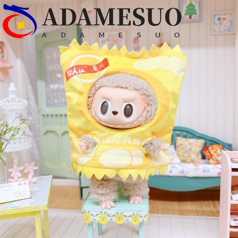 Adamesuo Labubu Time เสื้อผ้า,เสื้อผ้าตุ๊กตาของเล่น 17 ซม.ผ้าฝ้ายตุ๊กตาเสื้อผ้า,แฟชั่นกางเกงขาสั้นของเล่นสะสมหมวกตุ๊กตา Plush เสื้อผ้าเด็กผู้หญิงของเล่น