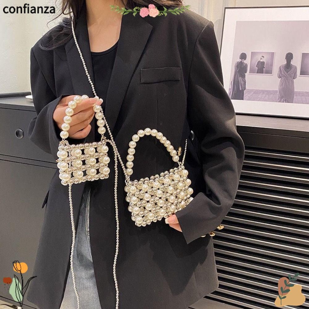 Confianza กระเป๋ามุก, กระเป๋า Messenger ความจุสูงทอมือ, กระเป๋าสะพายย้อนยุคขนาดเล็กอะคริลิค