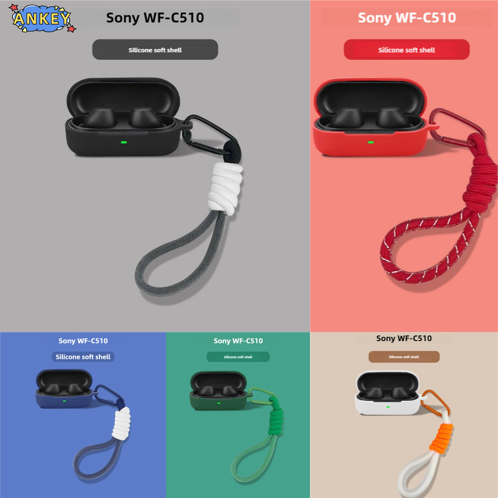 for Sony WF-C510 Case Soft Protective Cover Nylon Lanyard WFC510 C510 Shells Washable Housing Anti D