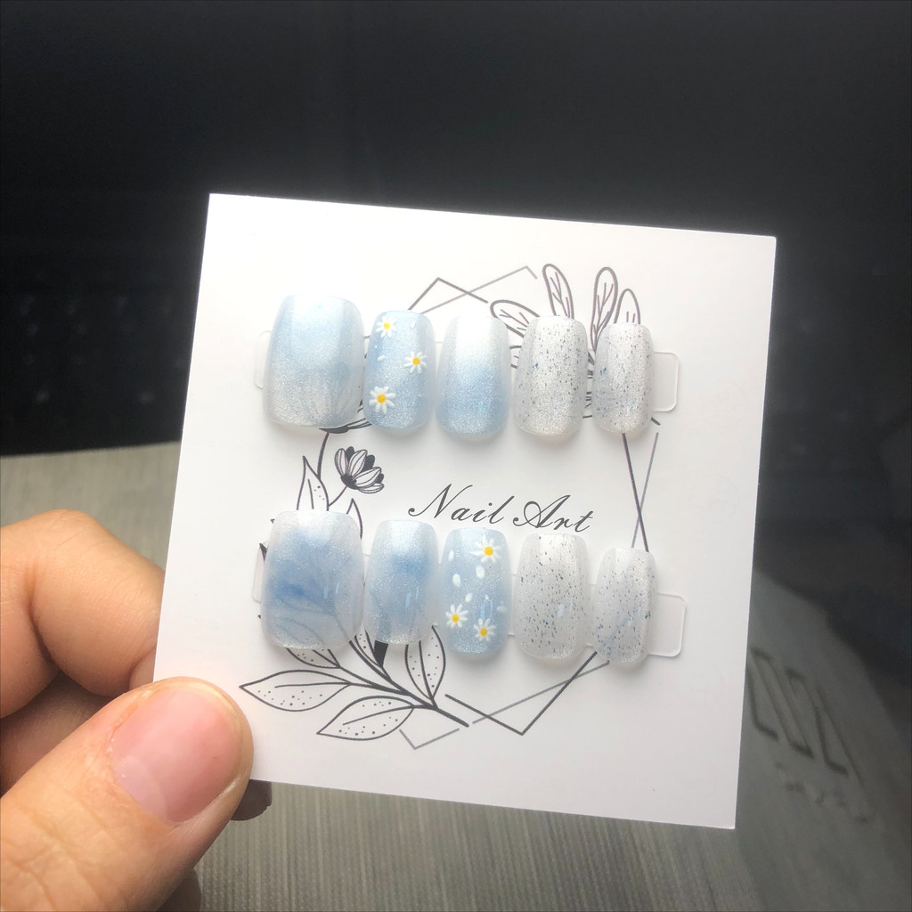 10ชิ้นสีฟ้าเล็บปลอมยาวเล็บปลอมต่อเล็บชุดกดบนเล็บแมวตา ราคา ถูกที่สุด ดีลบีเคเค แกลเลอรีภาพที่ 7