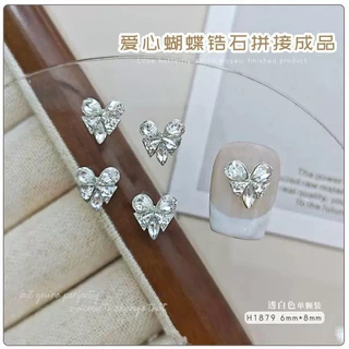 5ชิ้นทําเล็บมือผลิตภัณฑ์สําเร็จรูปหัวใจรักเพชร ผู้มีอิทธิพล ซูเปอร์แฟลชด้านล่างแบนผีเสื้อเพทายกองเพชรตกแต่งเล็บ