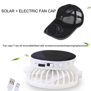 หมวกพัดลมพลังงานแสงอาทิตย์สำหรับฤดูร้อน ชาร์จอุปกรณ์ด้วย USB ป้องกัน UV ระบายอากาศได้ดี เหมาะสำหรับกิจกรรมกลางแจ้งและขี่จักรยาน