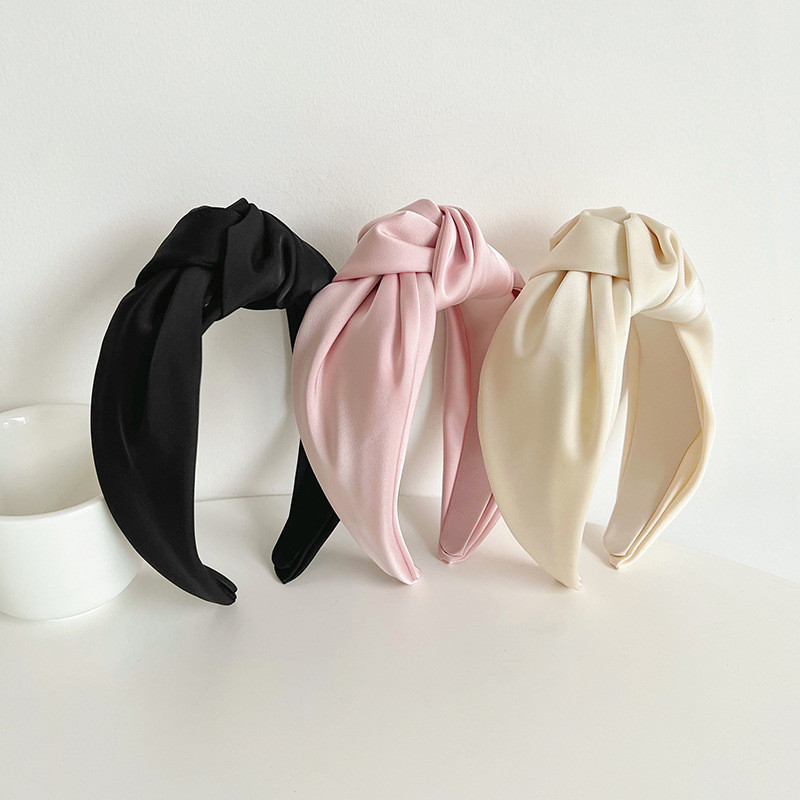 【Ready Stock】 New Satin Fabric Wide Brim Hair Band French Pure Color and Knotted Headband Hair Fixer