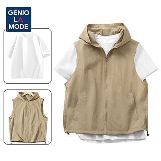 GENIO LAMODE เสื้อกั๊กมีฮู้ด Unisex กันน้ำ ระบายอากาศดี กระเป๋าหลายใบ สำหรับเดินป่า แคมป์ปิ้ง (พร้อมส่ง) M-3XL