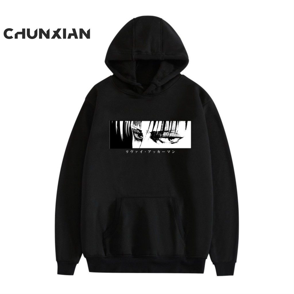 เสื้อกันหนาว แขนยาว มีฮู้ด พิมพ์ลายอนิเมะ Levi Ackerman Attack On Titan Aot