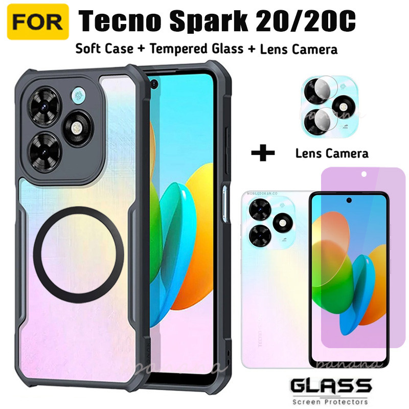 Tecno Spark 20 20Cอะคริลิคฝาครอบป้องกันแหวนแผ่นเหล็กแม่เหล็กสําหรับTecno Spark 20 Pro Spark 10 Pro Go 2024 Go 2023 Anti-blue Rayกระจกนิรภัยและฟิล์มเลนส์