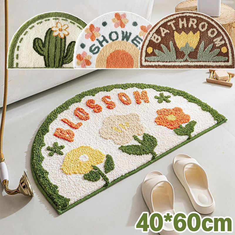 ตกแต่งบ้าน  พรมปูพื้น สำหรับห้องน้ำ 40x60cm ดูดซับน้ำ พรมน่ารัก มีแผ่นกันลื่น ขนนุ่ม ห้องครัว ลายดอกทิวลิป ราคาพิเศษ