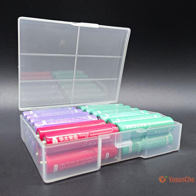Yosuncho] กล่องเก็บแบตเตอรี่โปร่งใส 1 ชิ้นสําหรับแบตเตอรี่ AA, ออแกไนเซอร์พลาสติกพร้อมอุปกรณ์ฮาร์ดแวร์และตัวแบ่งใสพร้อม Cove ใหม่