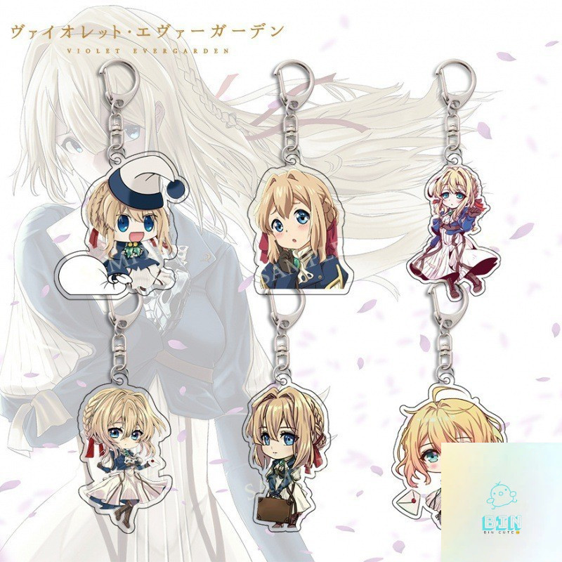 Violet Evergarden พวงกุญแจอะคริลิคใส จี้สีม่วง อะนิเมะ อุปกรณ์ต่อพ่วง Campus Gift-Bin
