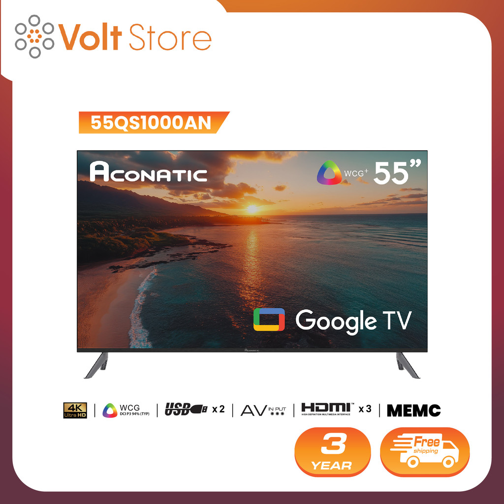 Aconatic ทีวี 55 นิ้ว QLED 4K Google TV รุ่น 55QS1000AN ระบบปฏิบัติการ Google Dolby Vision & Atmos