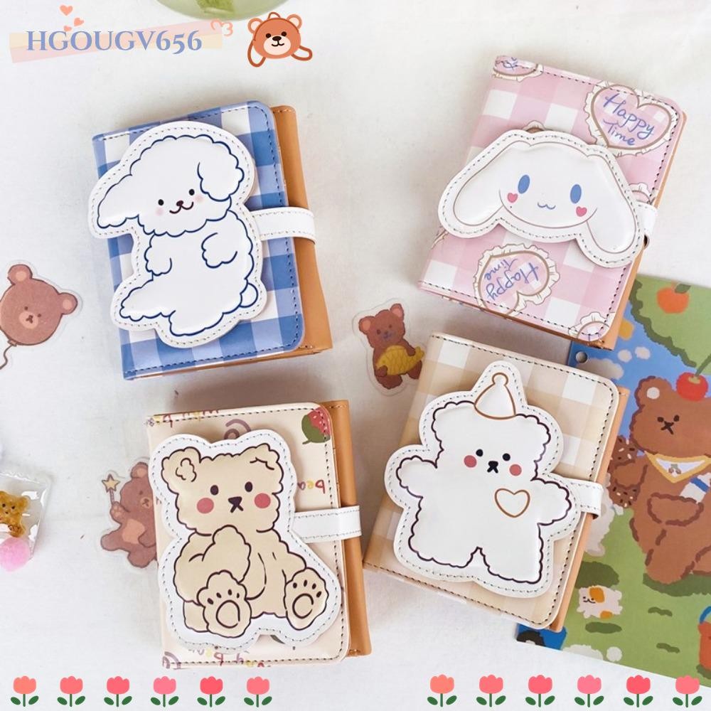 Hgougv656 กระเป๋าสตางค์ใบสั้น, กระเป๋าใส่เหรียญหนัง PU สามพับ, แฟชั่นการ์ดหลายใบลายการ์ตูนหมีกระต่ายผู้ถือบัตรสุภาพสตรี