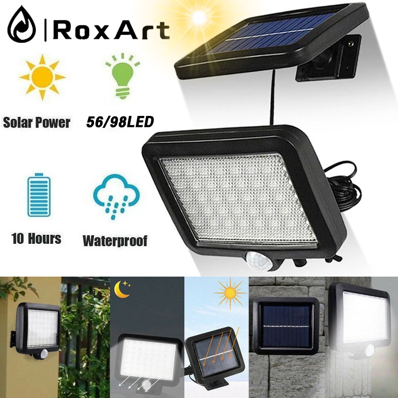 RoxArt ไฟโซล่าเซลล์ Solar Light 98 LED กันน้ำกลางแจ้ง กันน้ำ ป้องกันฟ้าผ่า แสงเซ็นเซอร์ของมนุษย์