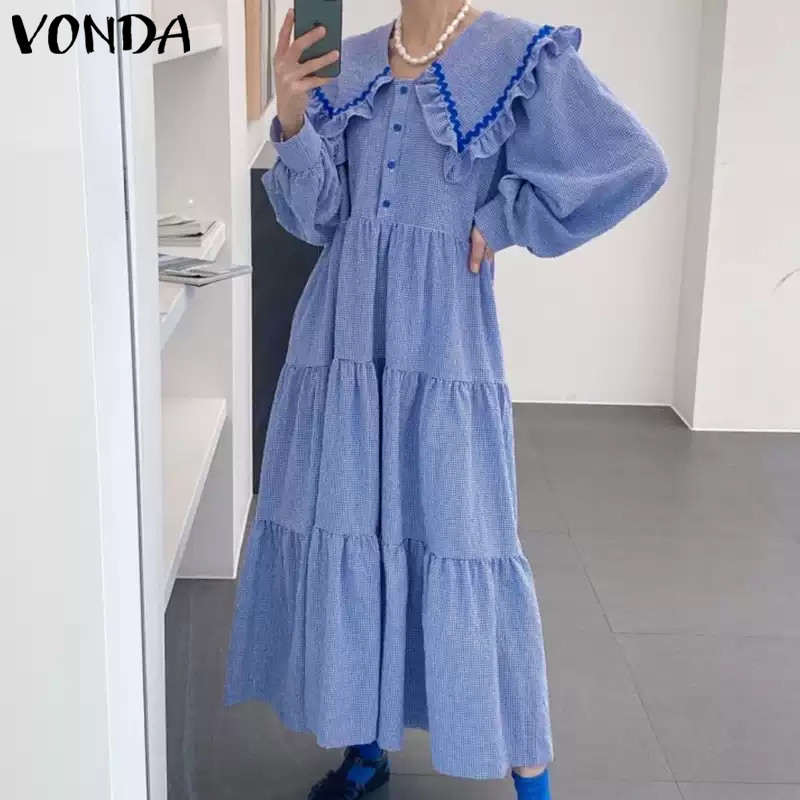 Vonda ชุดเดรสแขนยาวคอปกเด็กลําลองเกาหลีสําหรับผู้หญิง — صورة 6