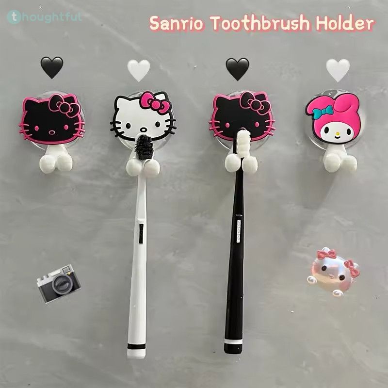 ที่วางแปรงสีฟันเด็กลายการ์ตูน Hello Kitty อนิเมะ Sanrio ชั้นวางของติดผนังอเนกประสงค์ อุปกรณ์ครัว ห้องน้ำ ของขวัญ TH