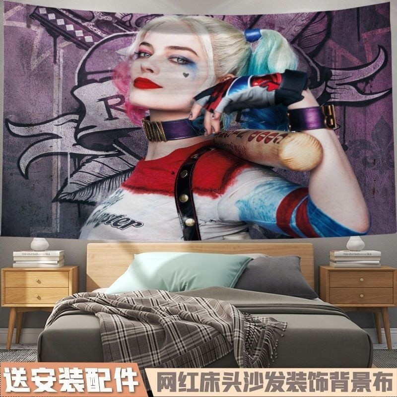 ผ้าพื้นหลัง Harley Quinn ผ้าแขวนแฟชั่นบุคลิกภาพหญิงน่าเกลียดผ้าแขวนผนังตกแต่งข้างเตียงในห้องหอพัก - รูปที่ 3