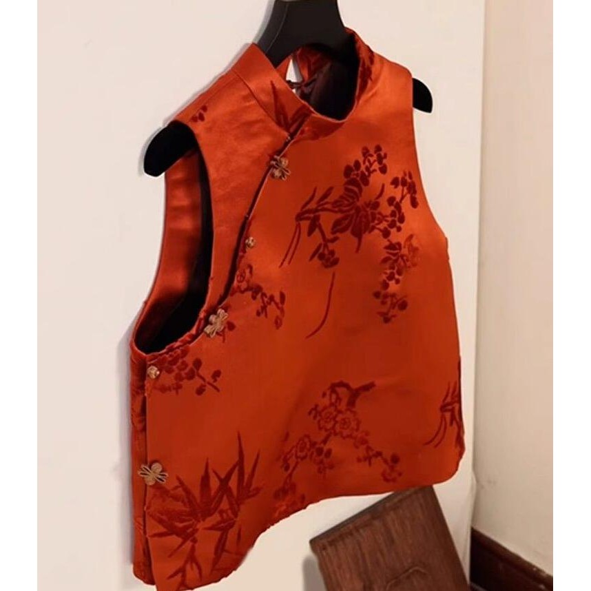 [ยิงจริง] ใหม่สไตล์จีนสีส้มสีแดงเก๋ออกแบบเฉพาะผู้หญิงเสื้อคอตั้งย้อนยุค