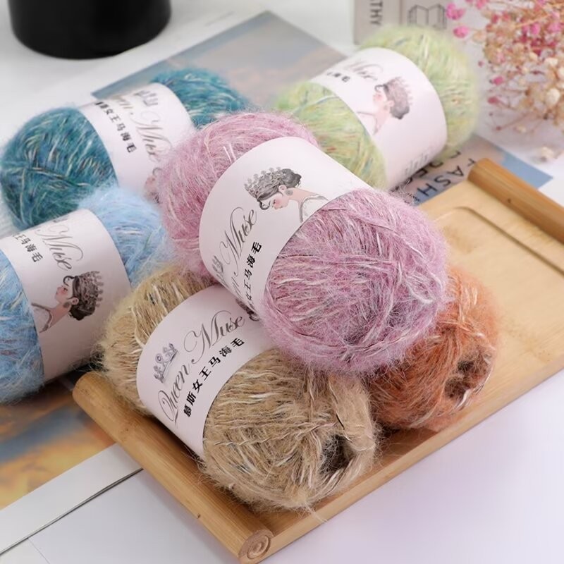 โดพามีนสีสันราชินีผ้าขนแกะด้าย DIY เสื้อกันหนาวถักด้วยมือผ้าพันคอด้ายขนแกะหนาปานกลาง